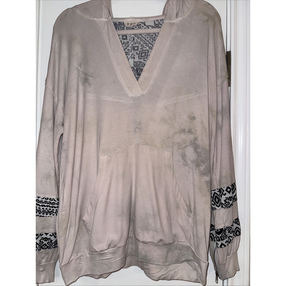 POL‎ Hoodie T Shirt Women's Size Small Pink Distressed Long Sleeve Boho Top